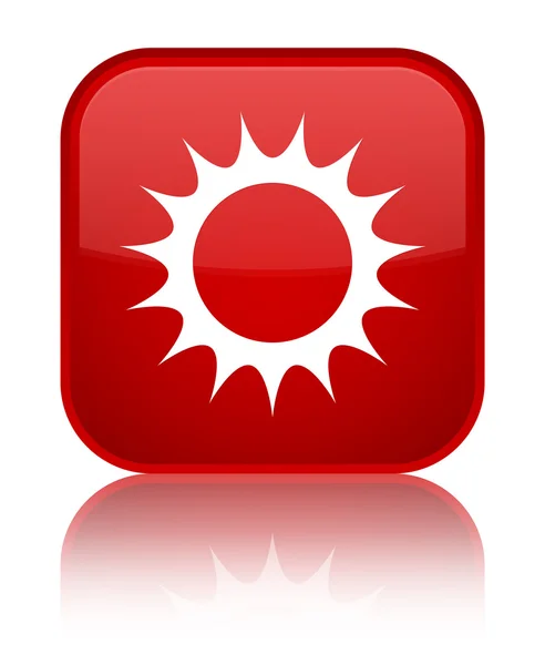 Icono del sol brillante botón cuadrado rojo —  Fotos de Stock