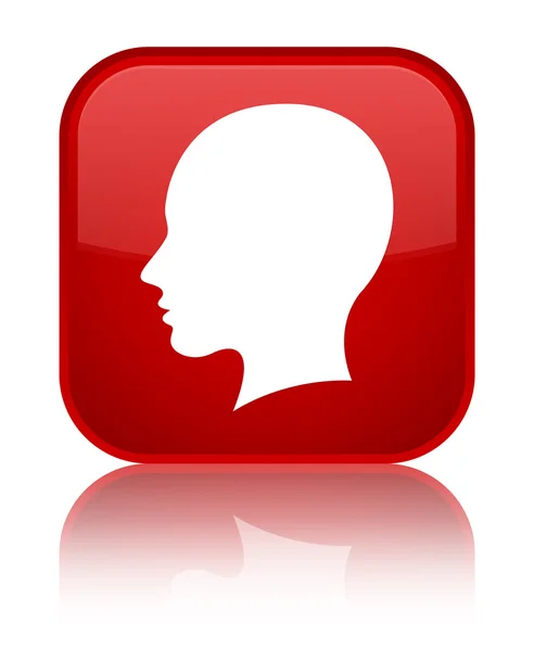 Cabeça (rosto feminino) ícone brilhante botão quadrado vermelho — Fotografia de Stock