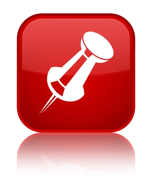 푸시 핀 아이콘 빛나는 빨간색 사각형 버튼 — 스톡 사진
