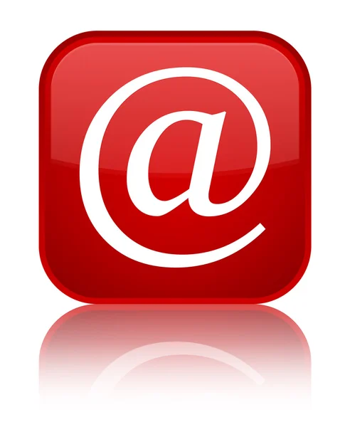 Ícone de endereço de e-mail brilhante botão quadrado vermelho — Fotografia de Stock