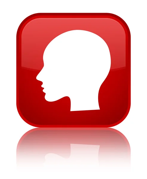 머리 (여자 얼굴) 아이콘 빛나는 빨간색 사각형 버튼 — 스톡 사진