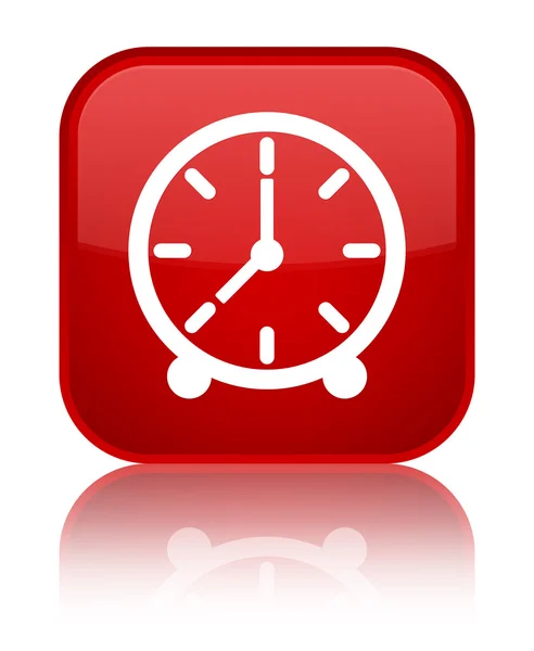 시계 아이콘 빛나는 빨간색 사각형 버튼 — 스톡 사진