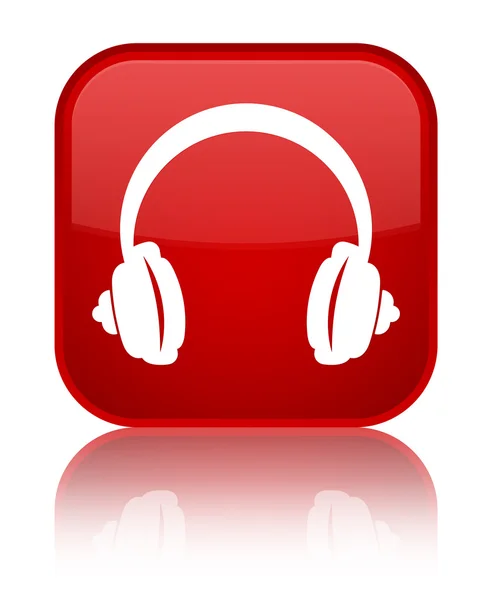 Fejhallgató ikon fényes piros négyzet gomb — Stock Fotó
