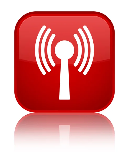 Wlan icono de red brillante botón cuadrado rojo — Foto de Stock