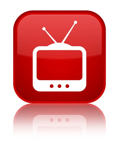 Icono de TV brillante botón cuadrado rojo —  Fotos de Stock