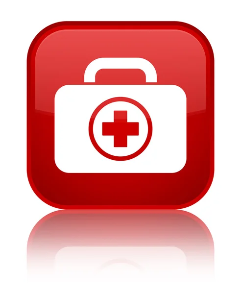 応急キット アイコン光沢のある赤い四角ボタン — ストック写真