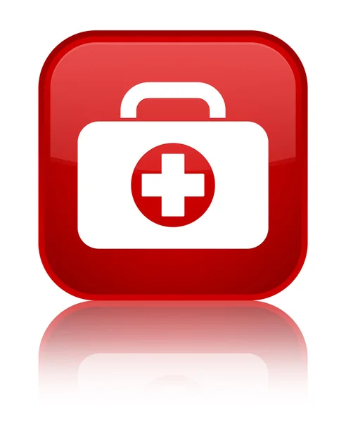 Pierwszej pomocy torbę ikony błyszczący placu czerwonego przycisku — Zdjęcie stockowe