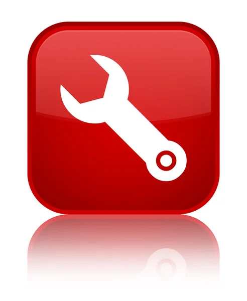 Schraubenschlüssel Symbol glänzenden roten quadratischen Knopf — Stockfoto