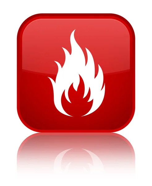 Błyszczący czerwony kwadrat przycisk ognia — Zdjęcie stockowe