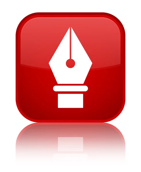 Błyszczący czerwony kwadrat przycisk pióra — Zdjęcie stockowe