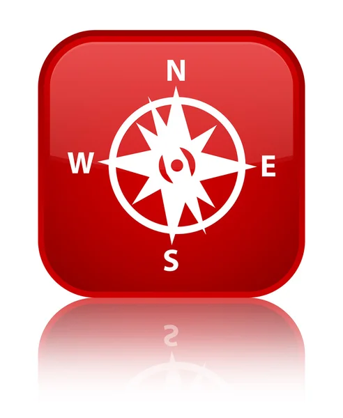 Compass icon shiny red square button — Stock Photo, Image