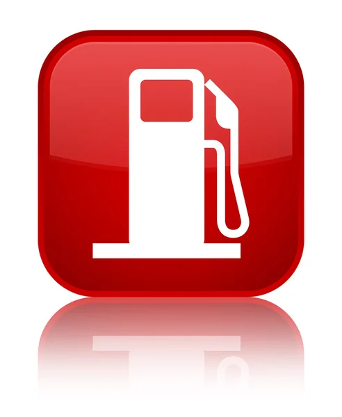 Ikon dispenser bahan bakar mengkilap tombol persegi merah — Stok Foto