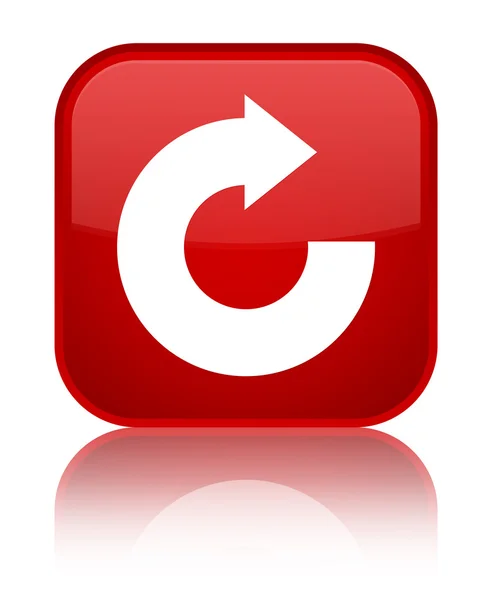 返信の矢印アイコン光沢のある赤い四角ボタン — ストック写真