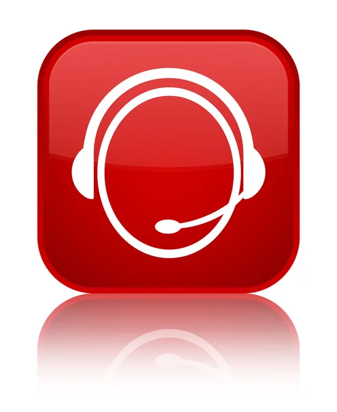 Customer care service icon shiny red square button — Stock Photo, Image