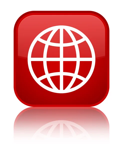 Glanzend Rode plein knoop van het pictogram wereld — Stockfoto