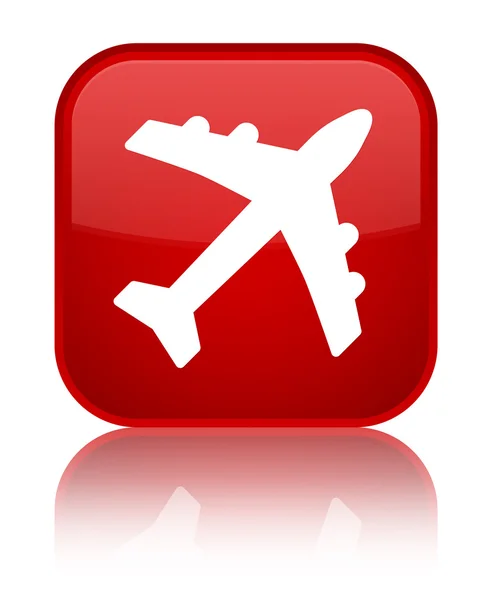 비행기 아이콘 빛나는 빨간색 사각형 버튼 — 스톡 사진