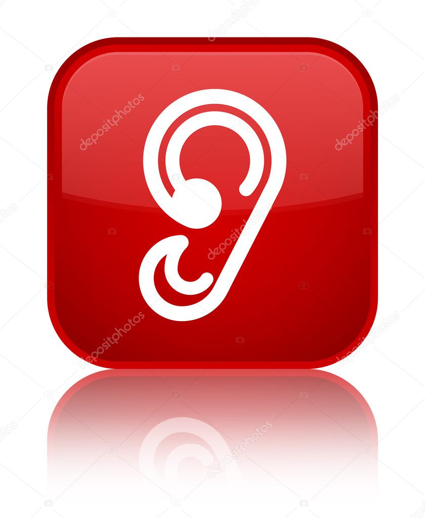 Ear icon shiny red square button