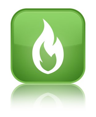 Yangın alev kutsal kişilerin resmi parlak yumuşak yeşil kare düğme