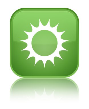 Güneş simgesi parlak yumuşak yeşil kare düğme