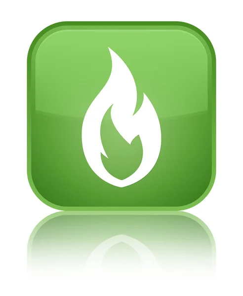 Tűz láng ikon fényes lágy zöld négyzet gomb — Stock Fotó