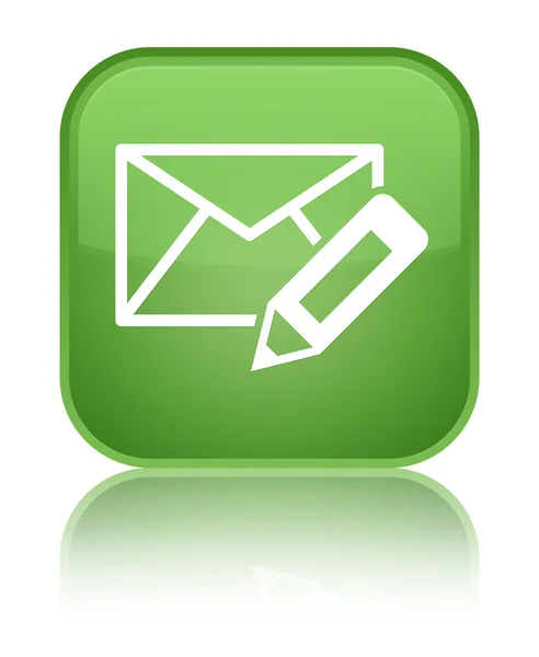 이메일 아이콘 빛나는 부드러운 녹색 사각형 버튼 편집 — 스톡 사진