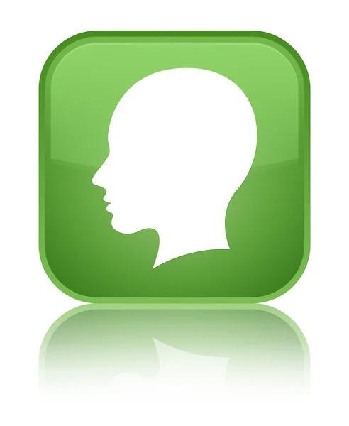 Cabeça (rosto feminino) ícone brilhante suave botão quadrado verde — Fotografia de Stock