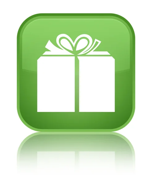 礼品盒图标闪亮软绿色方形按钮 — 图库照片