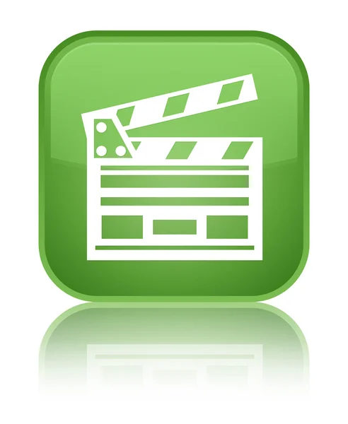영화 클립 아이콘 빛나는 부드러운 녹색 사각형 버튼 — 스톡 사진