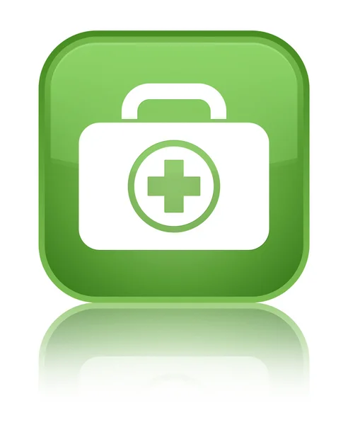 First aid kit icon shiny soft green square button — Stock Photo, Image