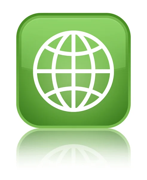 Icono del mundo brillante botón cuadrado verde suave — Foto de Stock