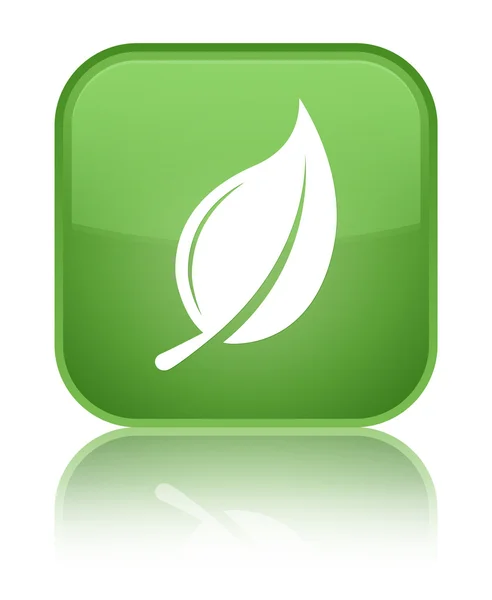 Ícone de folha brilhante botão quadrado verde macio — Fotografia de Stock