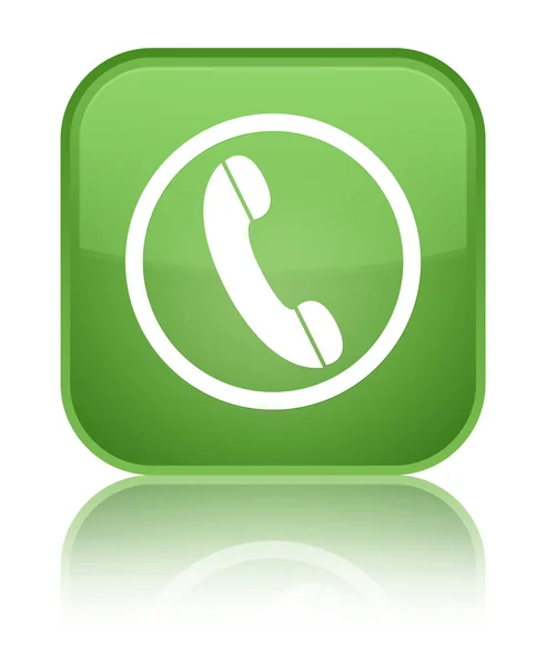 Ícone do telefone brilhante botão quadrado verde macio — Fotografia de Stock