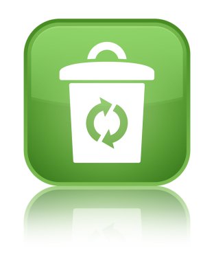Çöp kutusu simgesini parlak yumuşak yeşil kare düğme