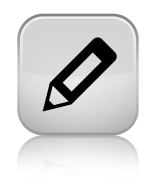 Kalem simgesi parlak beyaz kare düğme