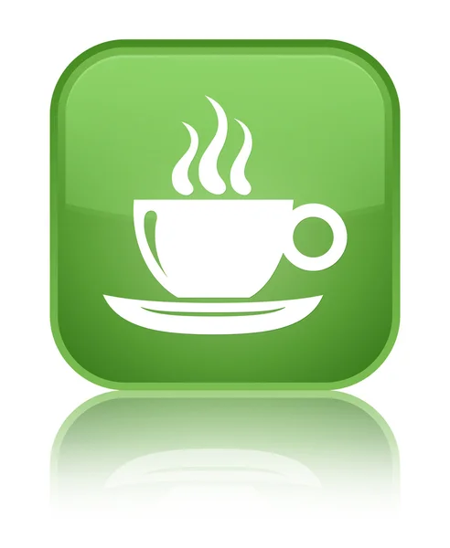 Ícone de xícara de café brilhante botão quadrado verde suave — Fotografia de Stock