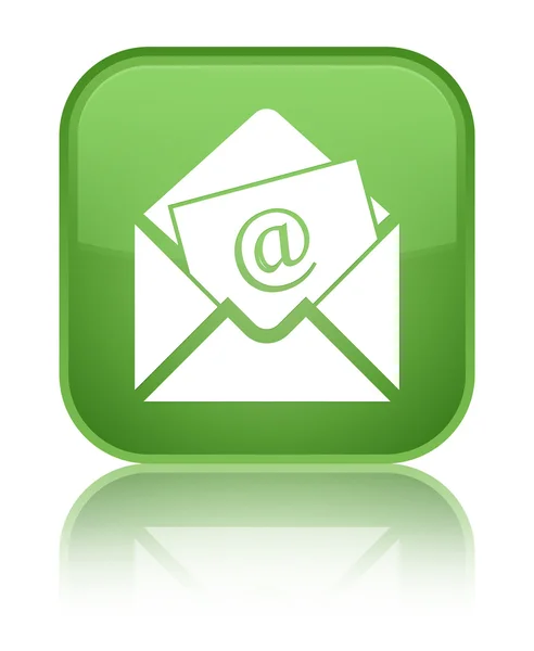通讯电子邮件图标闪亮软绿色方形按钮 — 图库照片
