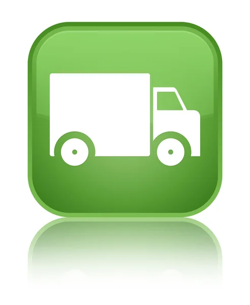 배달 트럭 아이콘 빛나는 부드러운 녹색 사각형 버튼 — 스톡 사진