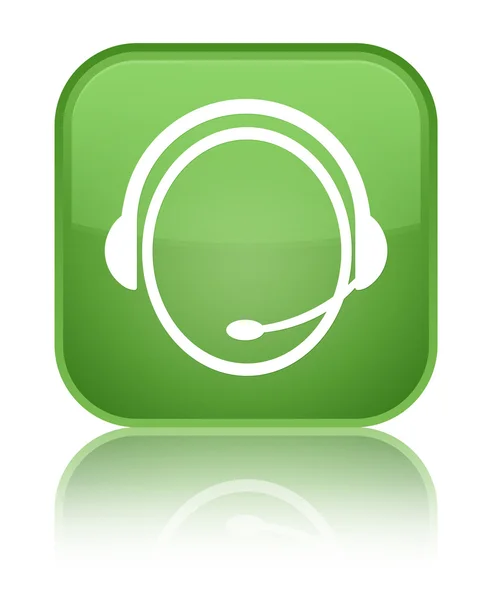 고객 관리 서비스 아이콘 빛나는 부드러운 녹색 사각형 버튼 — 스톡 사진