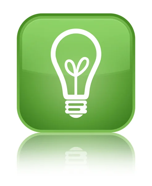 전구 아이콘 빛나는 부드러운 녹색 사각형 버튼 — 스톡 사진