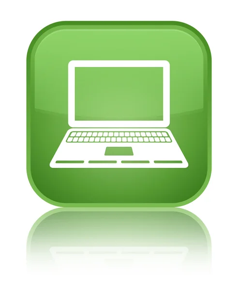 Icono del ordenador portátil brillante botón cuadrado verde suave —  Fotos de Stock