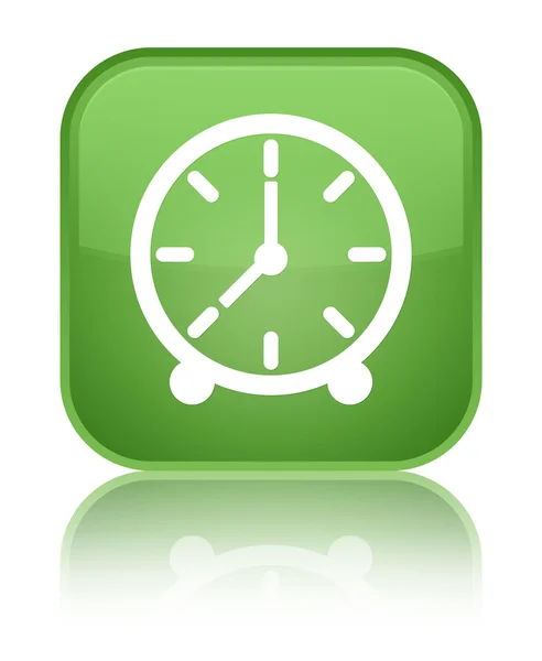 Tombol persegi hijau lembut mengkilap ikon jam — Stok Foto
