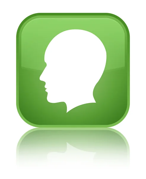 頭 (男性顔) アイコン光沢のある柔らかい緑正方形ボタン — ストック写真