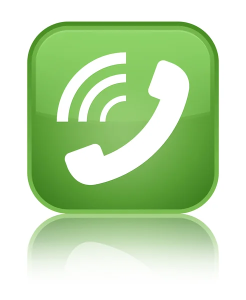 전화 울리는 아이콘 빛나는 부드러운 녹색 사각형 버튼 — 스톡 사진