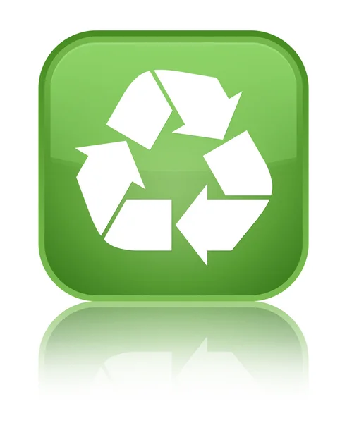 Ícone de reciclagem brilhante botão quadrado verde macio — Fotografia de Stock