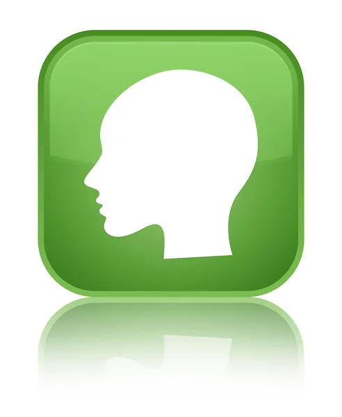 Głowy (woman twarz) ikona błyszczący miękki zielony przycisk kwadrat — Zdjęcie stockowe