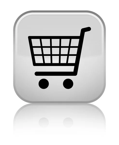 Ícone de comércio eletrônico brilhante botão quadrado branco — Fotografia de Stock