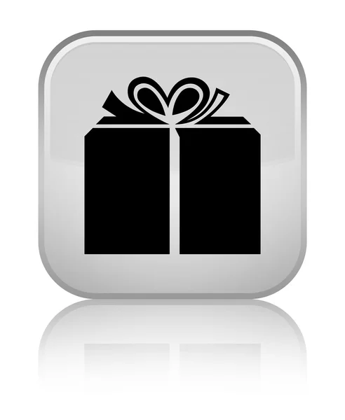 Icono de caja de regalo botón cuadrado blanco brillante —  Fotos de Stock