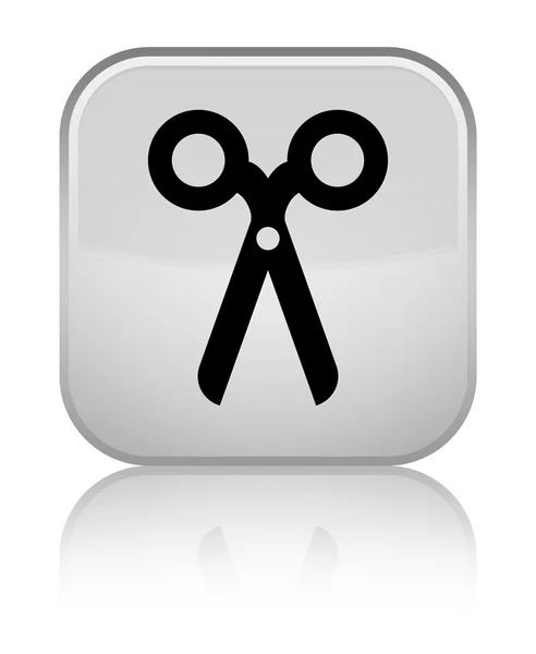 Scissors icon shiny white square button — Stock Photo, Image