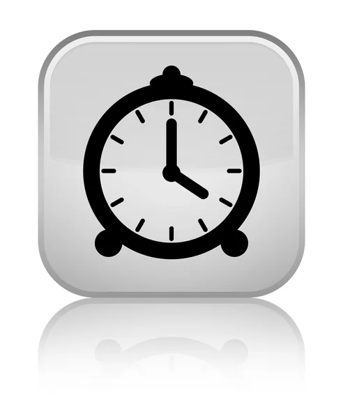 Ícone do relógio de alarme brilhante botão quadrado branco — Fotografia de Stock