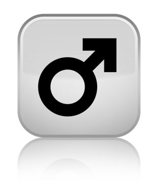 Erkek işareti simgesi parlak beyaz kare düğme